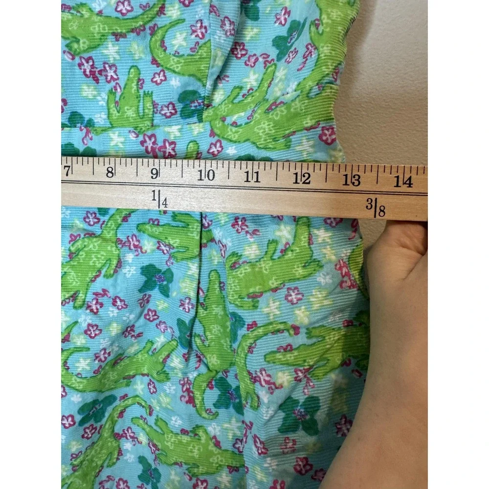 Lilly Pulitzer Dress Womens 0 Blue Green Alligator Print Strapless Cotton A Line - Picture 3 of 6